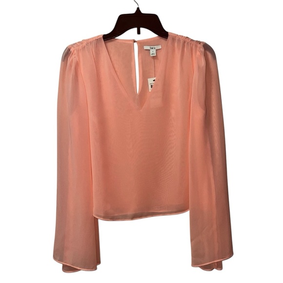 BAR III BLOUSE ABSTRACT GEO BELL SLEEVE WOMEN ORANGE COLOR STYLE BLUSHING SIZE S - Picture 2 of 11